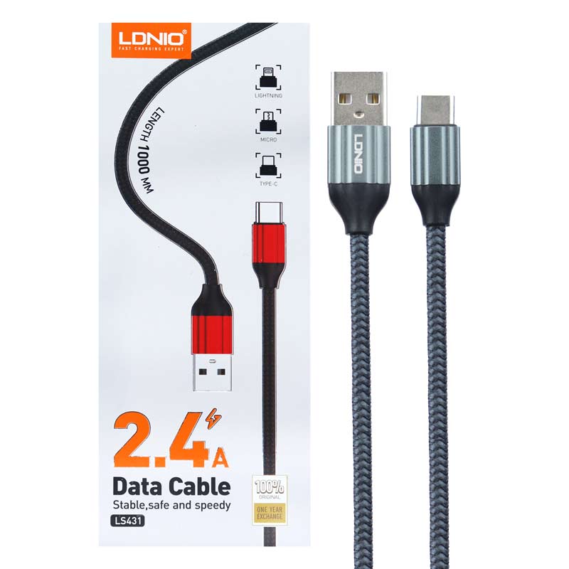 کابل تایپ سی 2.4 آمپر الدینیو LS431 طول 1 متر