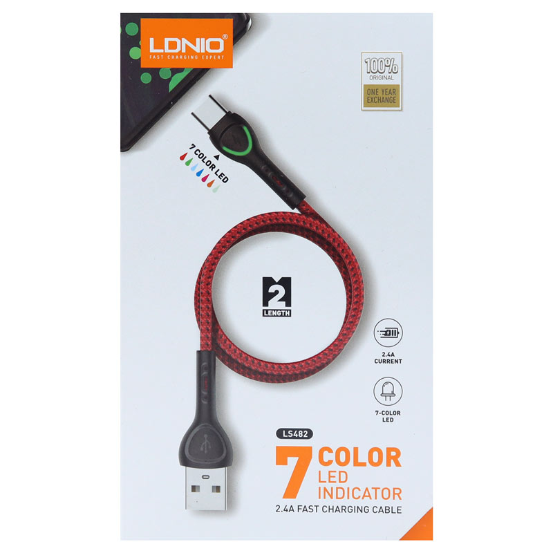 کابل کنفی LDNIO LS482 2.4A Type-C 2m