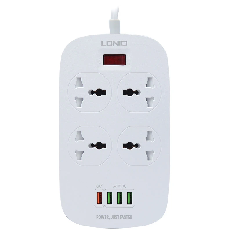چند راهی ۴ خانه برق LDNIO SC4407 2m + شارژر ۴Port USB QC 3.0