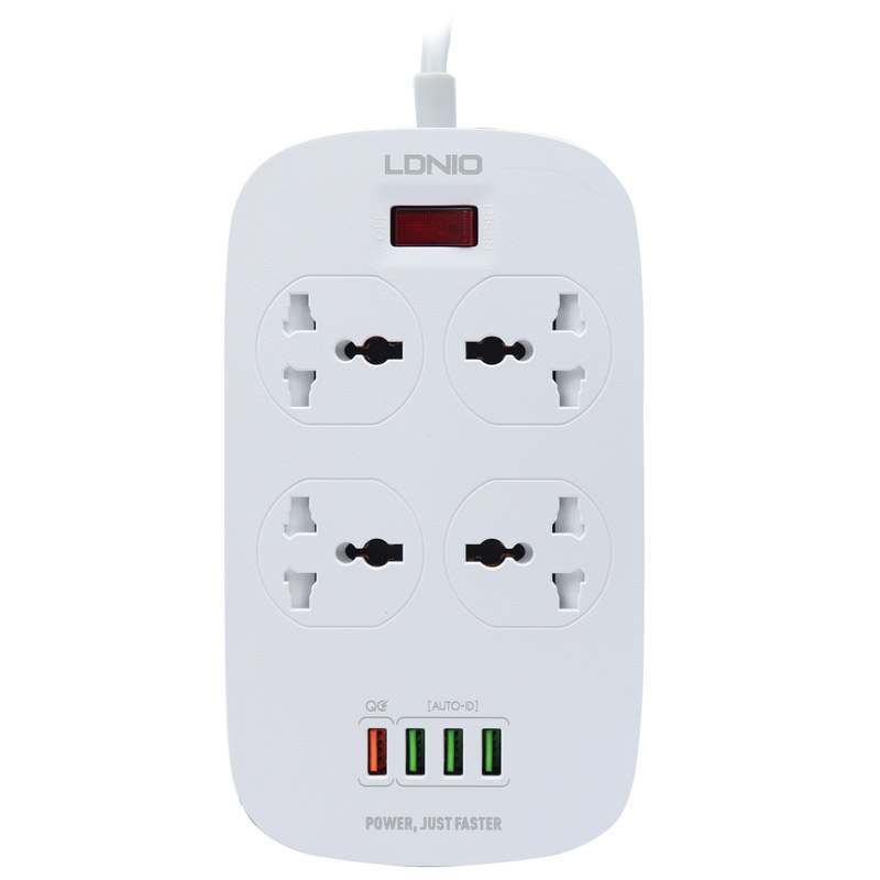 چند راهی ۴ خانه برق LDNIO SC4407 2m + شارژر ۴Port USB QC 3.0