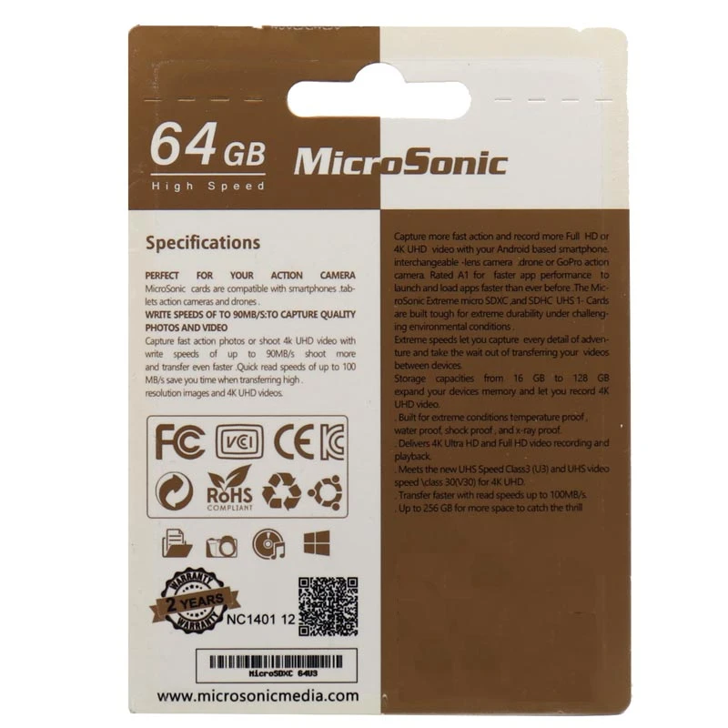 رم میکرو 64 گیگ میکروسونیک MicroSonic U3 C10 90MB/s