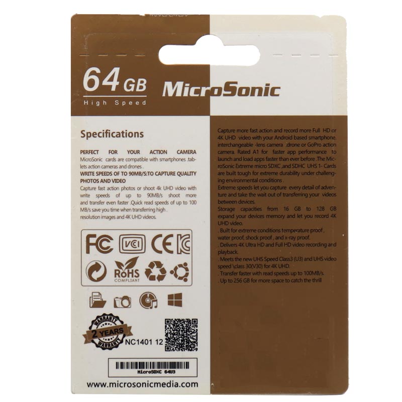 رم میکرو 64 گیگ میکروسونیک MicroSonic U3 C10 90MB/s