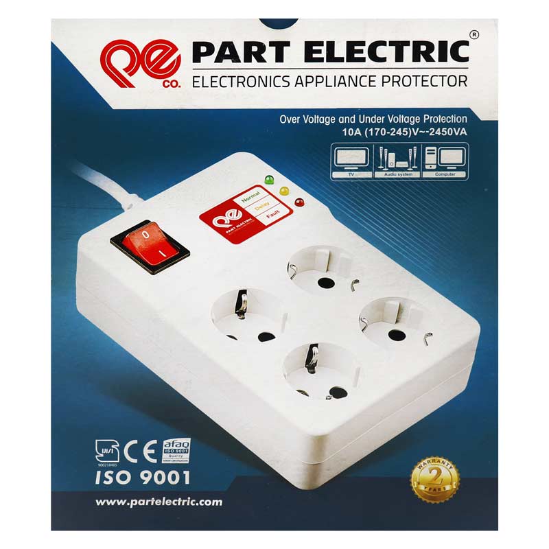 محافظ برق ۴ خانه ارت دار پارت الکتریک PE894 با کابل ۳ متری