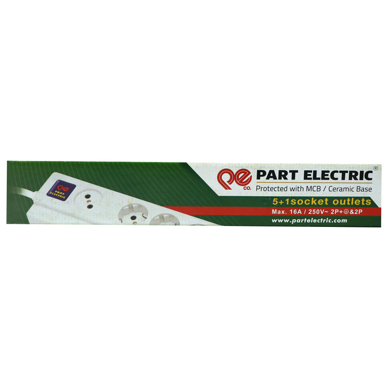 چند راهی 5+1 خانه فیوز دار پارت الکتریک PE2095 با کابل 1٫8 متری