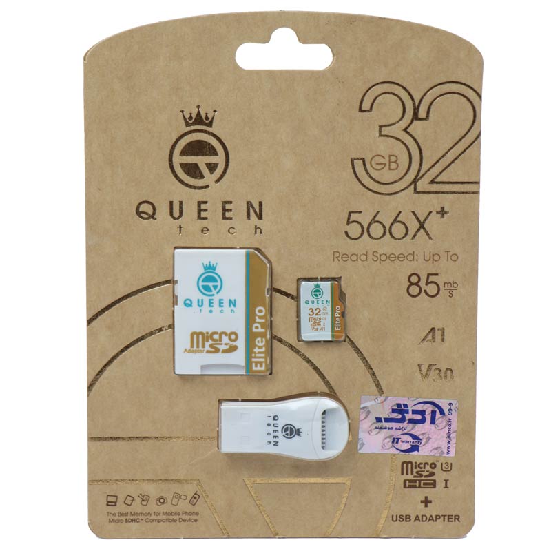 رم میکرو 32 گیگ کوئین تک QUEEN TECH Elite Pro V30 U3 85MB/s + رم ریدر
