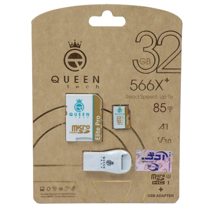 رم میکرو 32 گیگ کوئین تک QUEEN TECH Elite Pro V30 U3 85MB/s + رم ریدر
