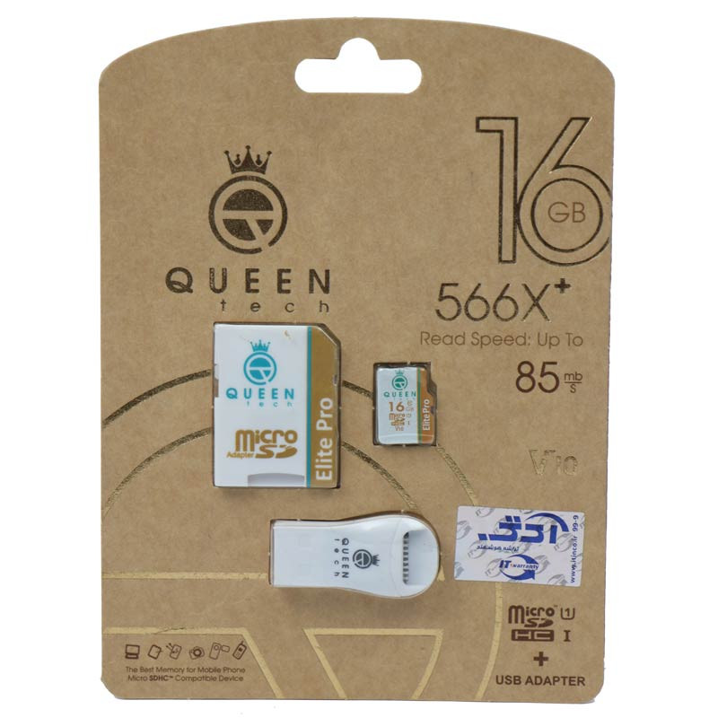رم میکرو 16 گیگ کوئین تک QUEEN TECH Elite Pro V10 U1 85MB/s + رم ریدر