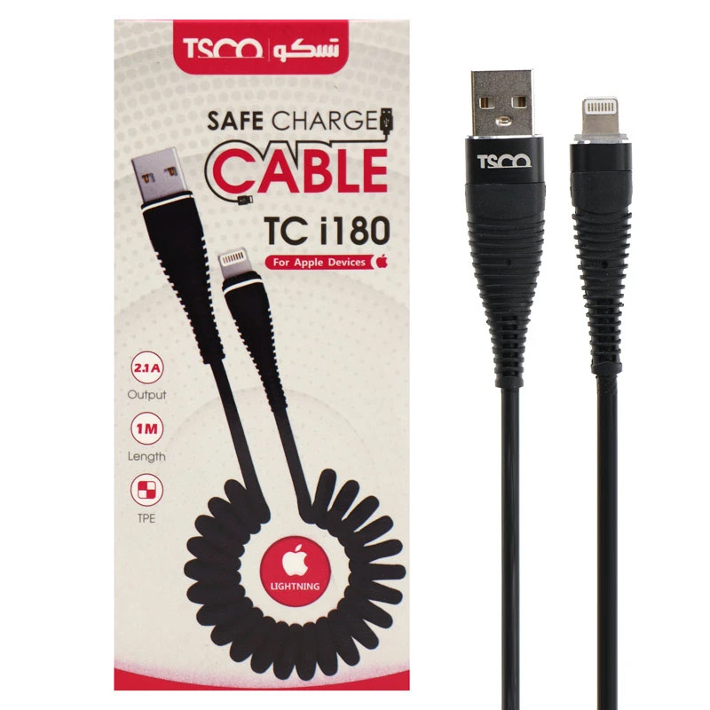 کابل فنری آیفونی TSCO TC i180 2.1A 1m