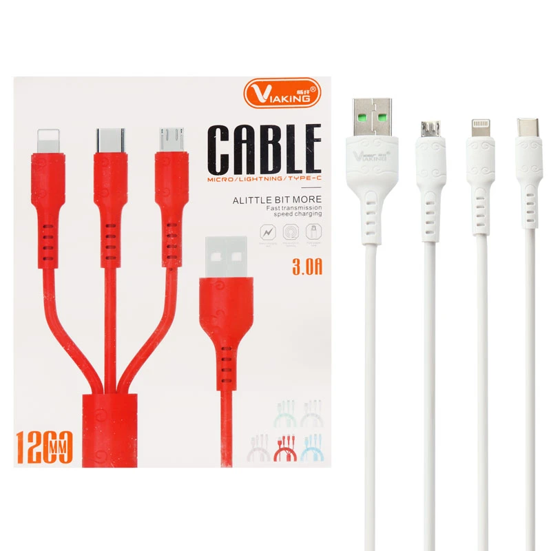 کابل ۳ سر فست شارژ Viaking YTS02 1.2m