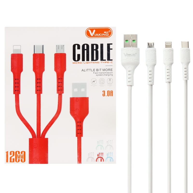 کابل ۳ سر فست شارژ Viaking YTS02 1.2m