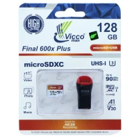 رم میکرو 128 گیگ ویکومن Vicco Man Final 600x Plus U3 C10 90MB/s بدون خشاب + رم ریدر