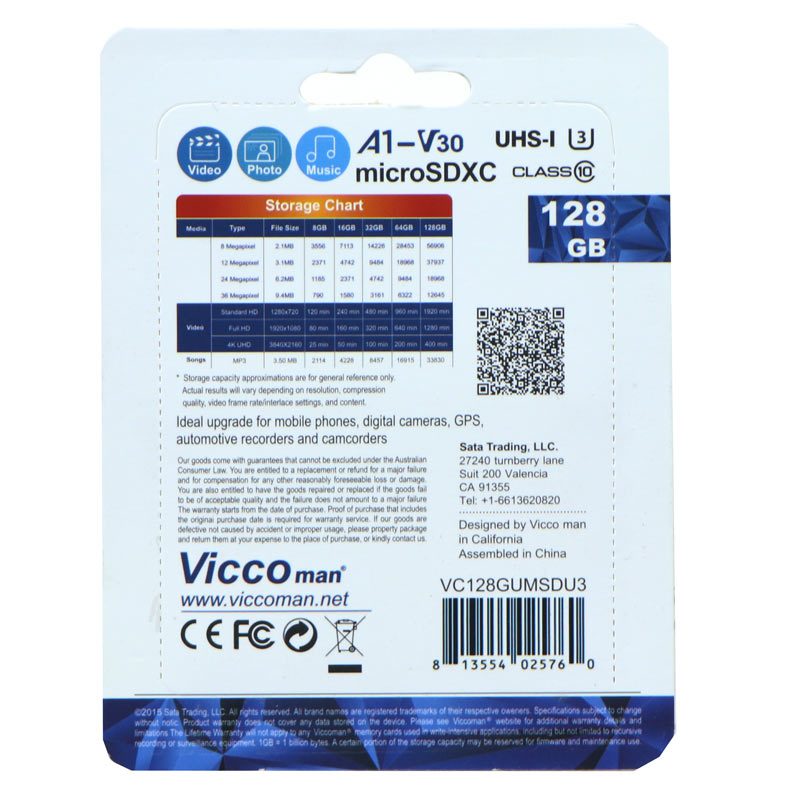 رم میکرو 128 گیگ ویکومن Vicco Man Final 600x Plus U3 C10 90MB/s بدون خشاب + رم ریدر
