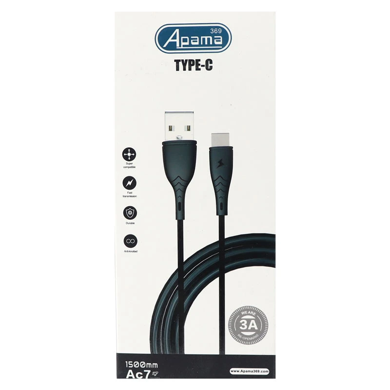 کابل فست شارژ Apama 369 AC7 3A Type-C 1.5m