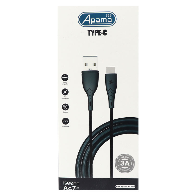 کابل فست شارژ Apama 369 AC7 3A Type-C 1.5m