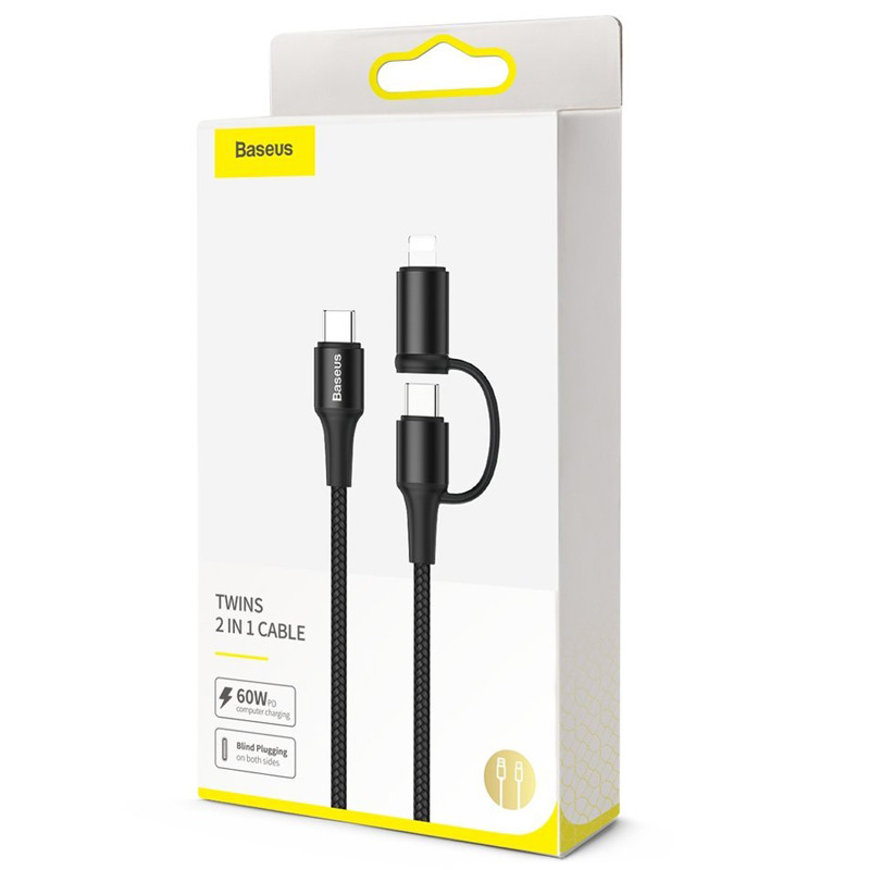 کابل تبدیل فست شارژ Baseus CATLYW-H01 Type-C To Type-C / Lightning PD QC3 3A 1M