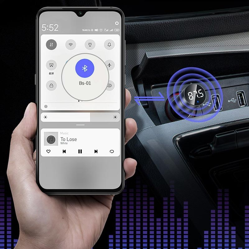 FM Player بلوتوثی و شارژر فندکی Baseus Energy Column CCNLZ-B0G