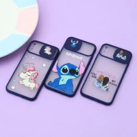 قاب محافظ لنز دار کشویی طرحدار سرمه ای iPhone X/XS