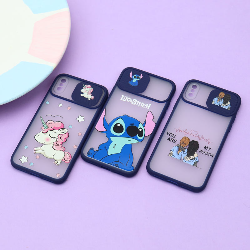 قاب محافظ لنز دار کشویی طرحدار سرمه ای iPhone X/XS