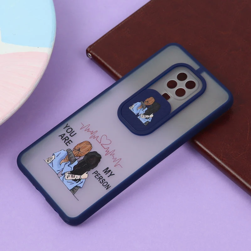 قاب شیائومی Redmi Note 9 Pro طرح دار سرمه ای محافظ لنزدار کشویی