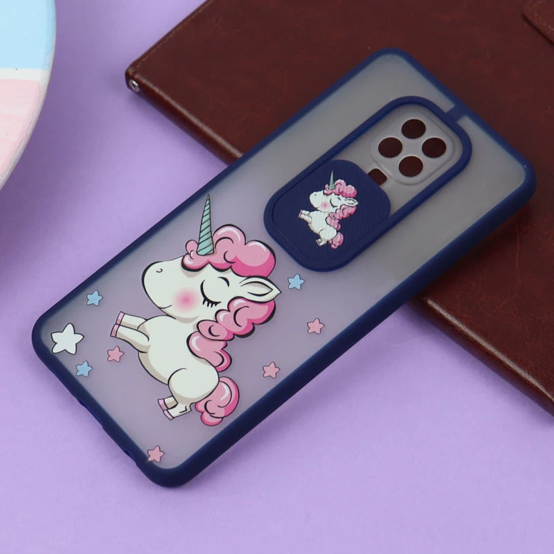 قاب شیائومی Redmi Note 9 Pro طرح دار سرمه ای محافظ لنزدار کشویی