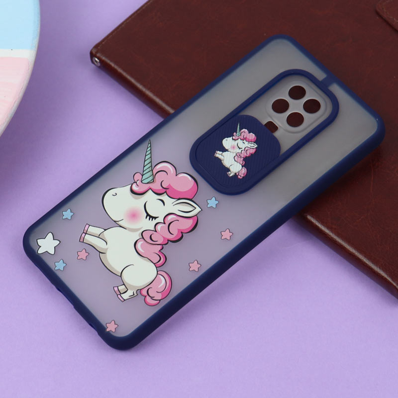 قاب محافظ لنز دار کشویی طرحدار سرمه ای Xiaomi Redmi Note 9 Pro