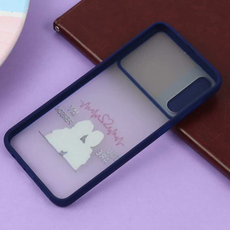 قاب سامسونگ Galaxy A30s / A50s طرح دار سرمه ای محافظ لنزدار کشویی