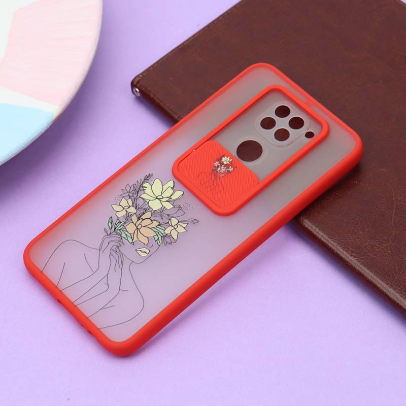 قاب محافظ لنز دار کشویی طرحدار قرمز Xiaomi Redmi Note 9