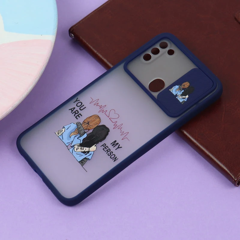 قاب سامسونگ Galaxy A11 / M11 طرح دار سرمه ای محافظ لنزدار کشویی