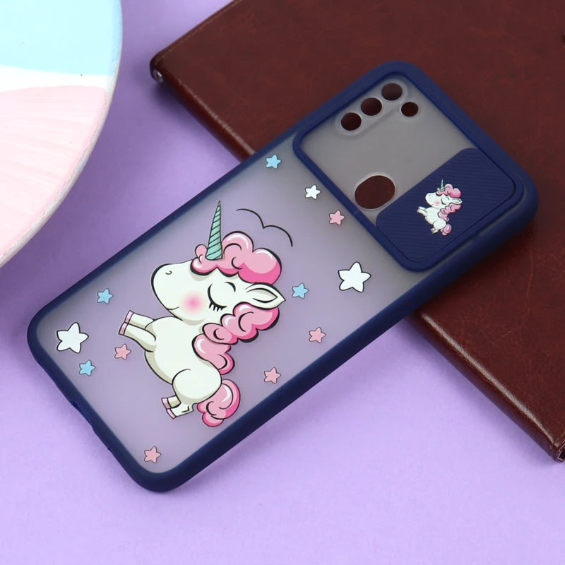 قاب سامسونگ Galaxy A11 / M11 طرح دار سرمه ای محافظ لنزدار کشویی