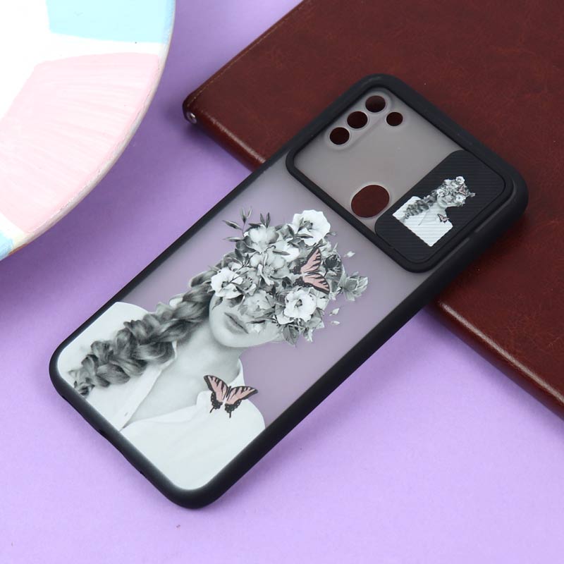 قاب سامسونگ Galaxy A11 / M11 طرح دار مشکی محافظ لنزدار کشویی