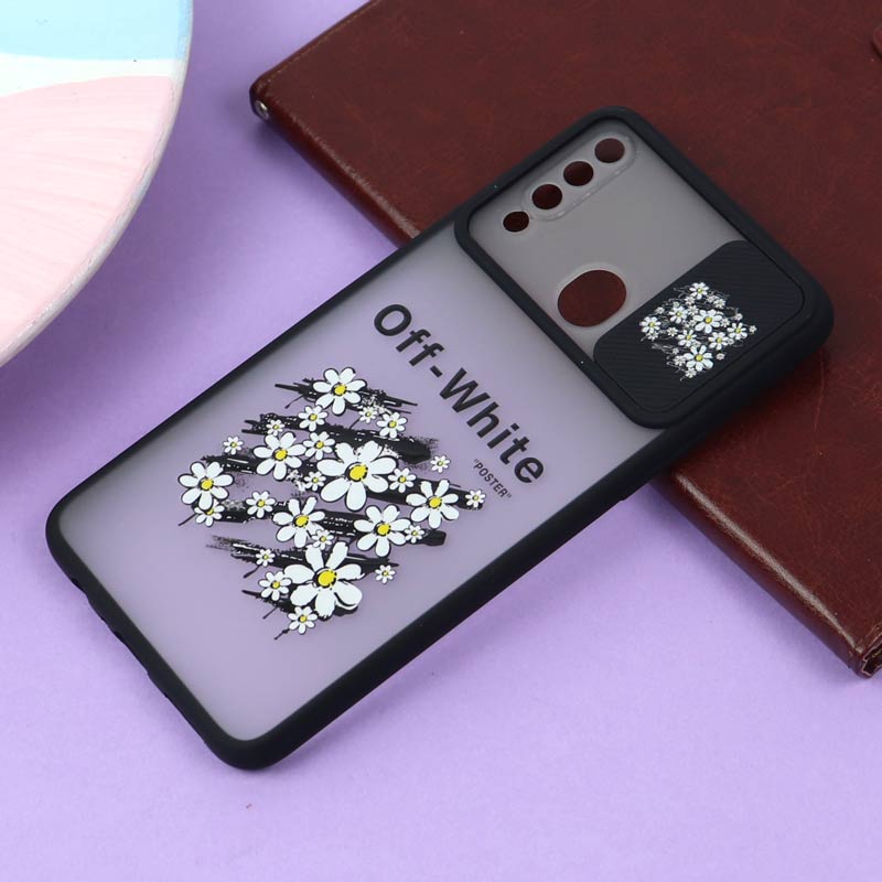 قاب سامسونگ Galaxy A20s طرح دار مشکی محافظ لنزدار کشویی
