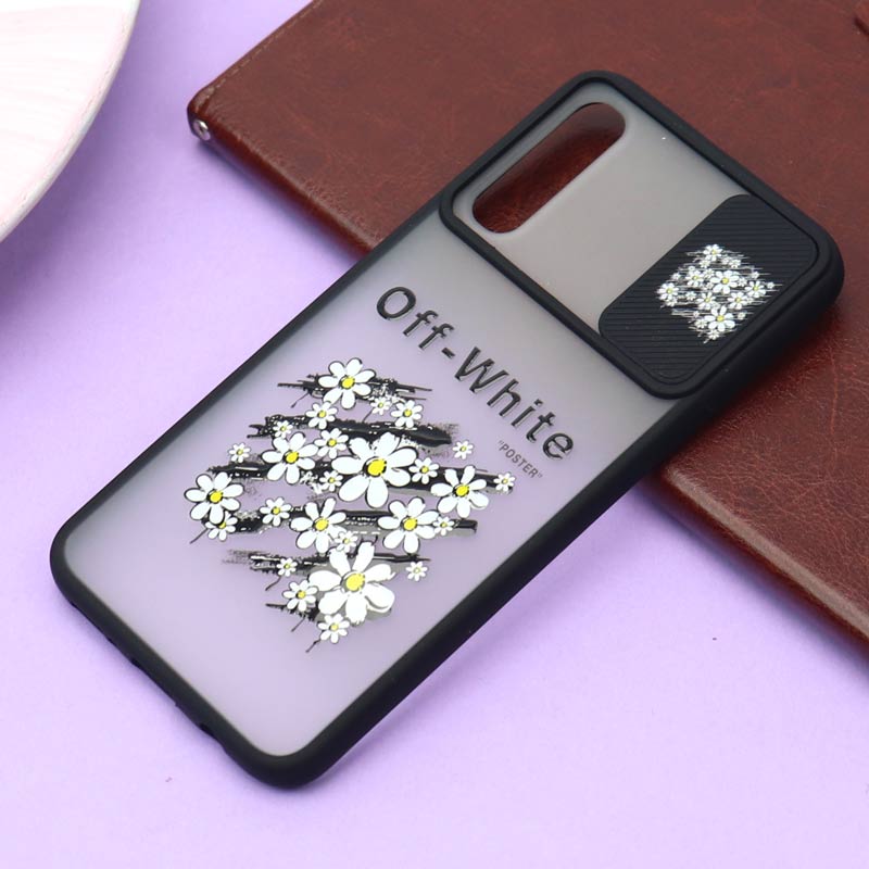 قاب سامسونگ Galaxy A30s / A50s طرح دار مشکی محافظ لنزدار کشویی