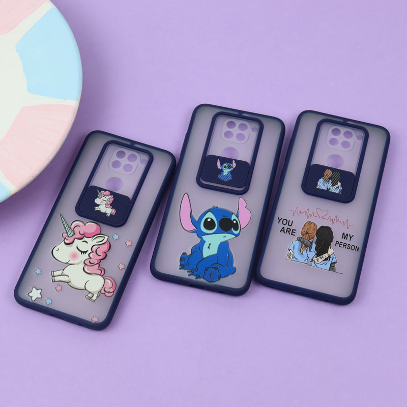 قاب محافظ لنز دار کشویی طرحدار سرمه ای Xiaomi Redmi Note 9