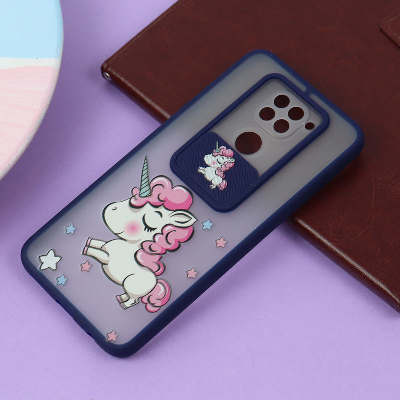 قاب محافظ لنز دار کشویی طرحدار سرمه ای Xiaomi Redmi Note 9