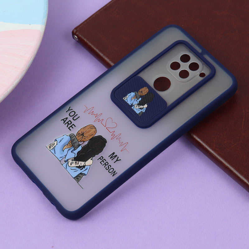 قاب محافظ لنز دار کشویی طرحدار سرمه ای Xiaomi Redmi Note 9