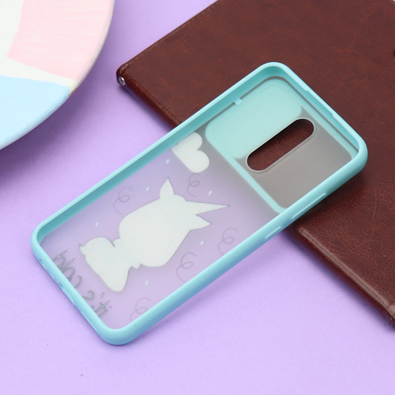 قاب محافظ لنز دار کشویی طرحدار سبزآبی Xiaomi Redmi 8/8A