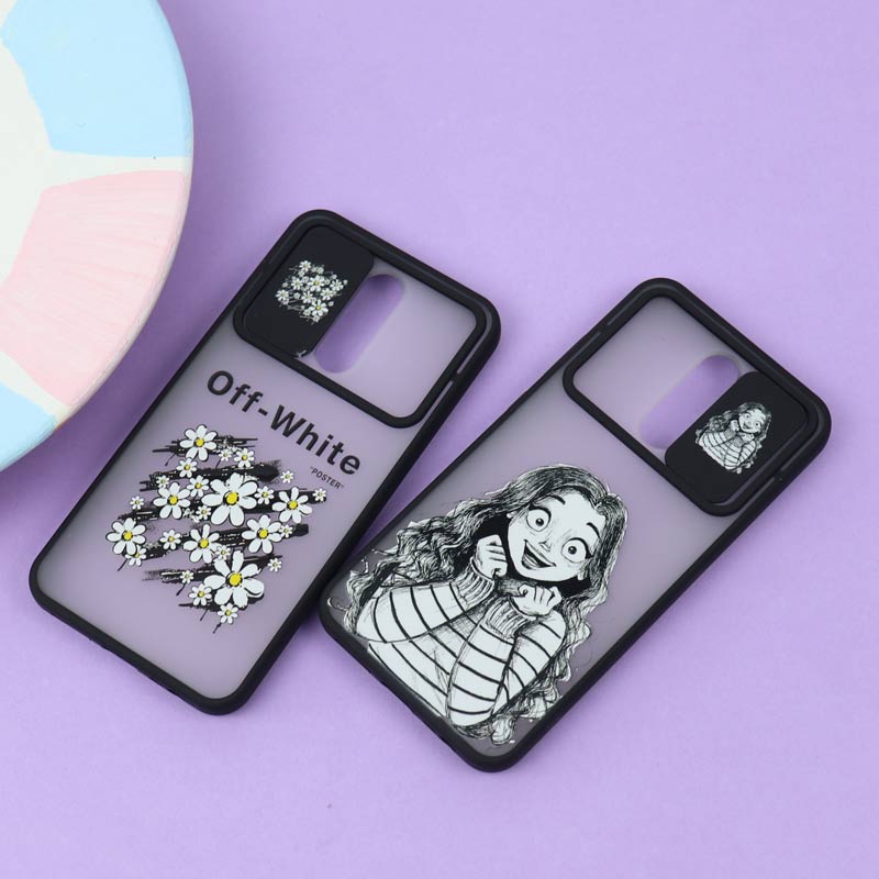 قاب محافظ لنز دار کشویی طرحدار مشکی Xiaomi Redmi 8/8A
