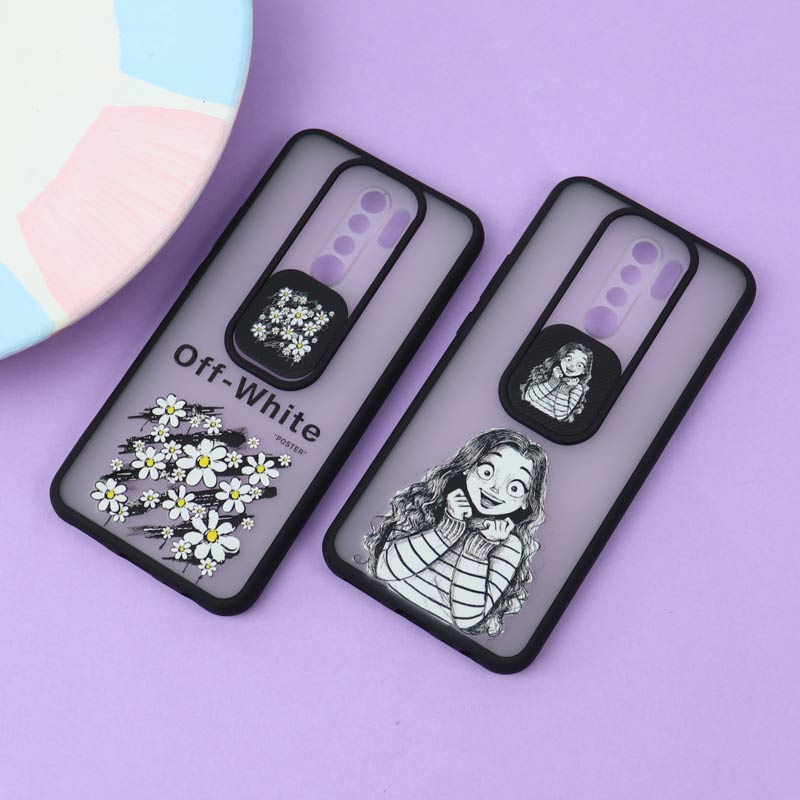 قاب محافظ لنز دار کشویی طرحدار مشکی Xiaomi Redmi 9