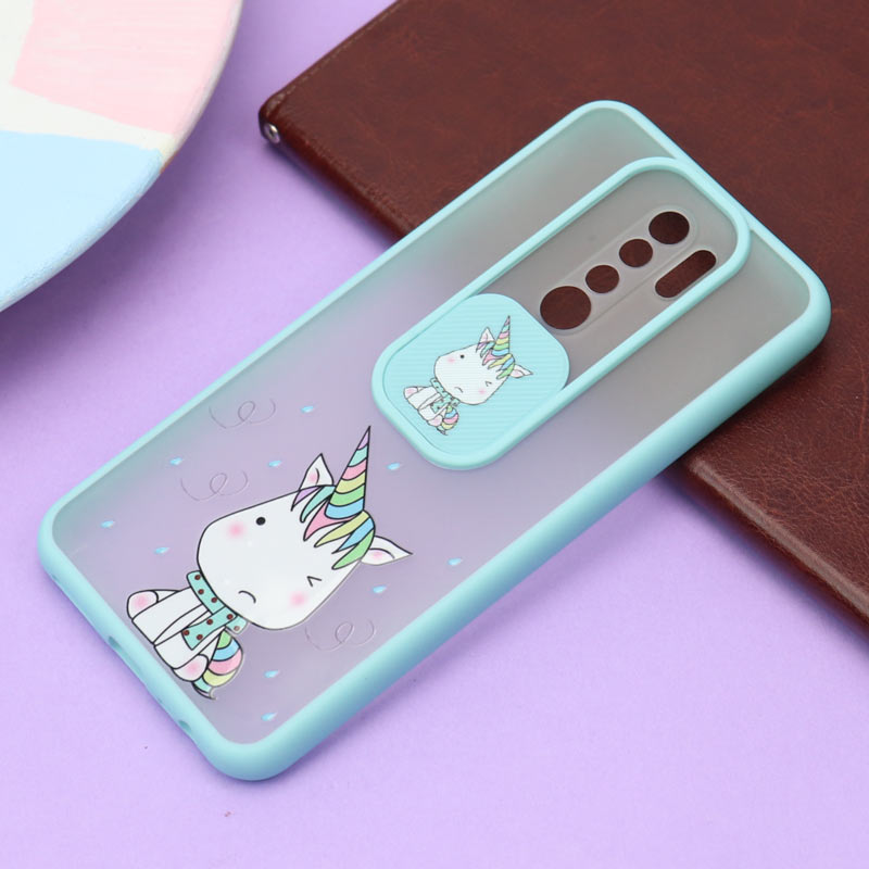 قاب محافظ لنز دار کشویی طرحدار سبزآبی Xiaomi Redmi 9