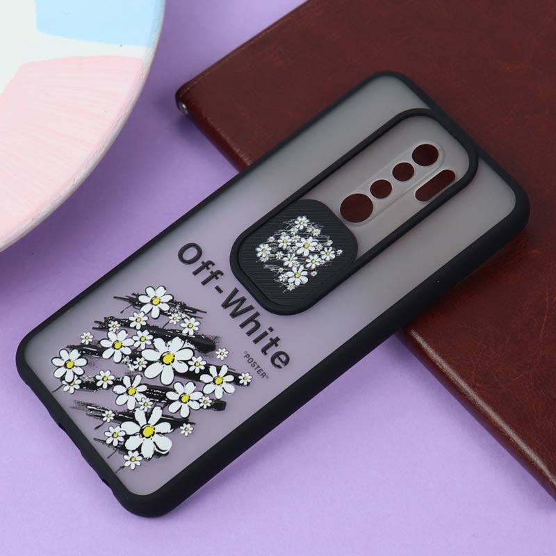 قاب محافظ لنز دار کشویی طرحدار مشکی Xiaomi Redmi 9