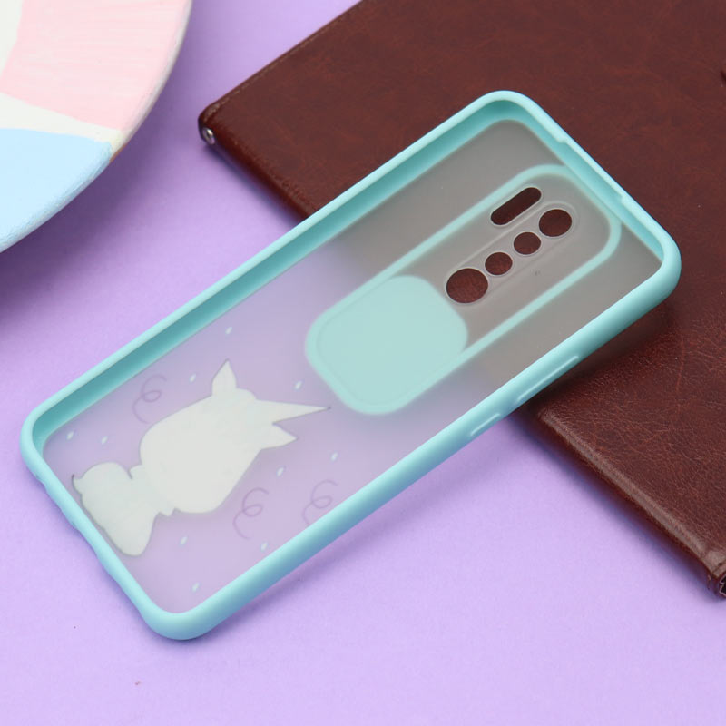 قاب محافظ لنز دار کشویی طرحدار سبزآبی Xiaomi Redmi 9