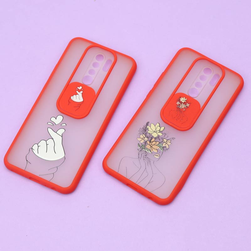 قاب محافظ لنز دار کشویی طرحدار قرمز Xiaomi Redmi 9