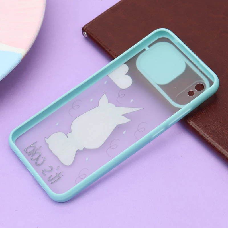 قاب شیائومی Redmi 9A طرح دار سبزآبی محافظ لنزدار کشویی