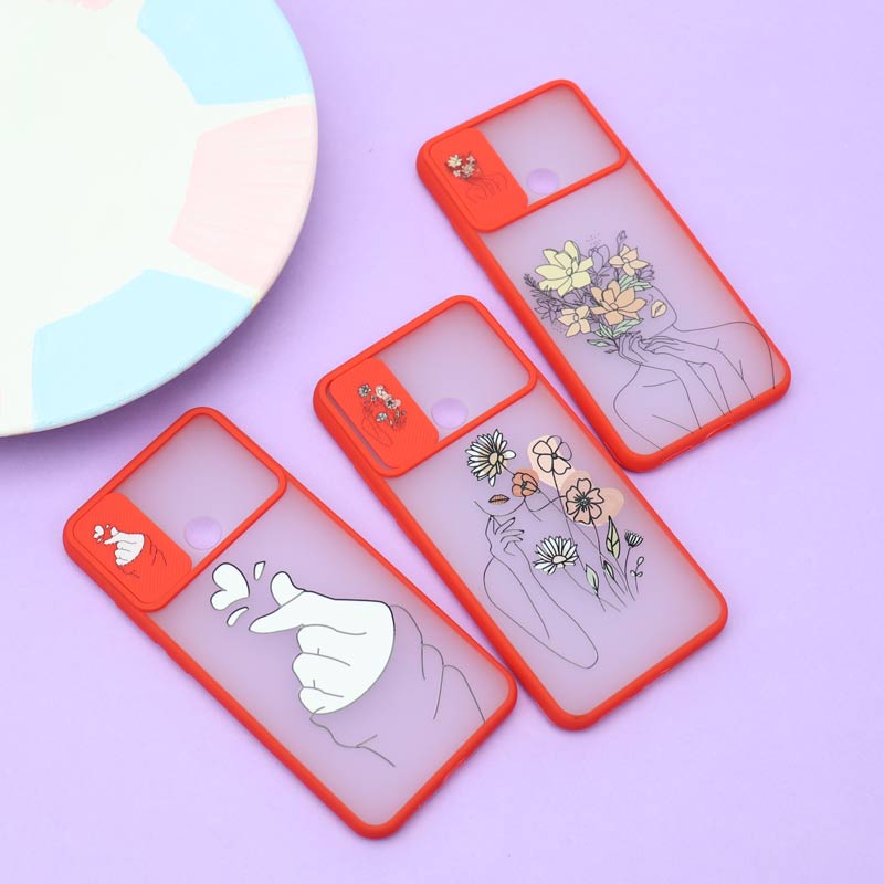 قاب محافظ لنز دار کشویی طرحدار قرمز Xiaomi Redmi 9C