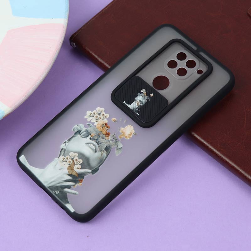 قاب محافظ لنز دار کشویی طرحدار مشکی Xiaomi Redmi Note 9