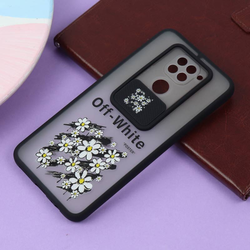 قاب محافظ لنز دار کشویی طرحدار مشکی Xiaomi Redmi Note 9