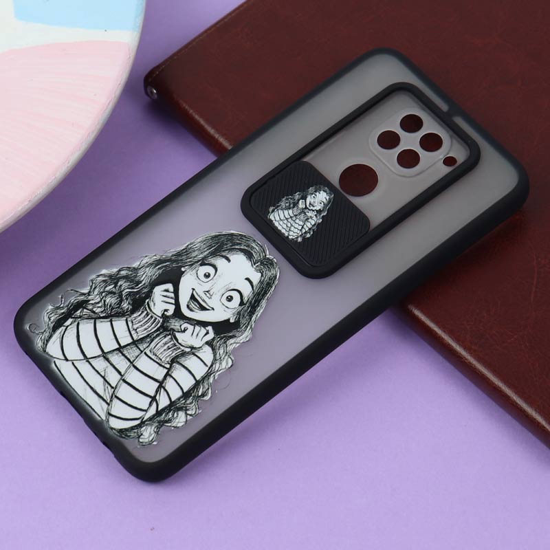قاب محافظ لنز دار کشویی طرحدار مشکی Xiaomi Redmi Note 9