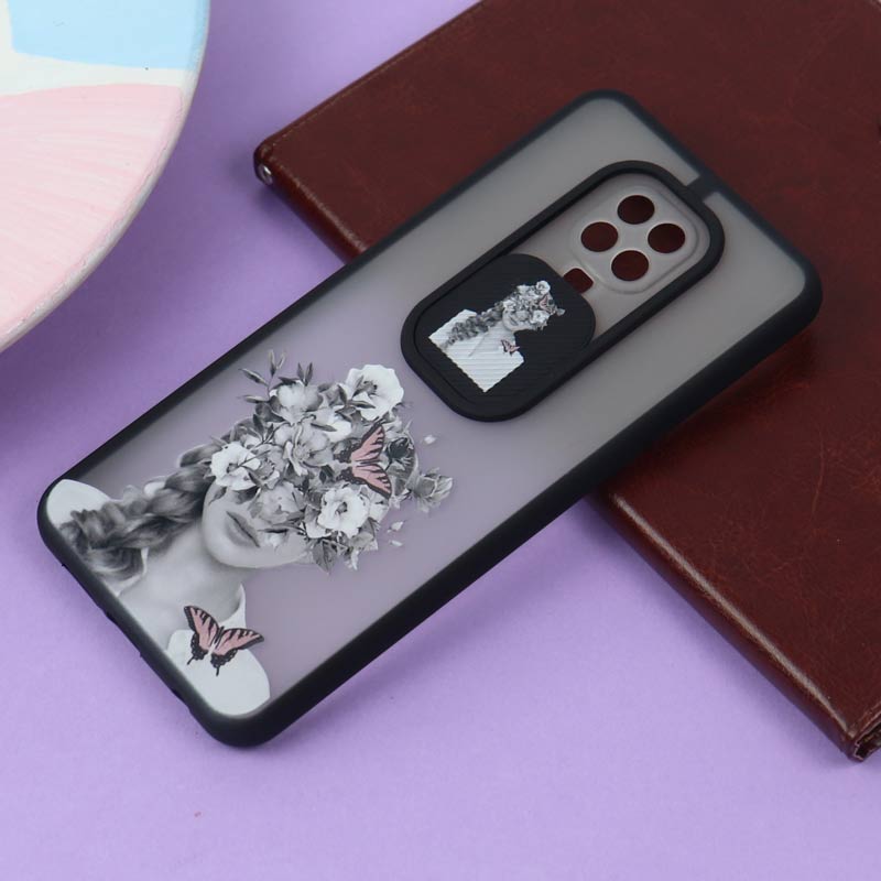 قاب شیائومی Redmi Note 9S طرح دار مشکی محافظ لنزدار کشویی