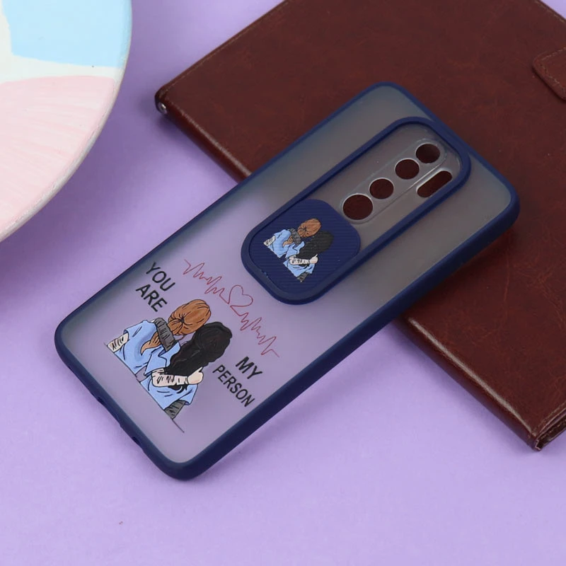 قاب شیائومی Redmi Note 8 Pro طرح دار سرمه ای محافظ لنزدار کشویی