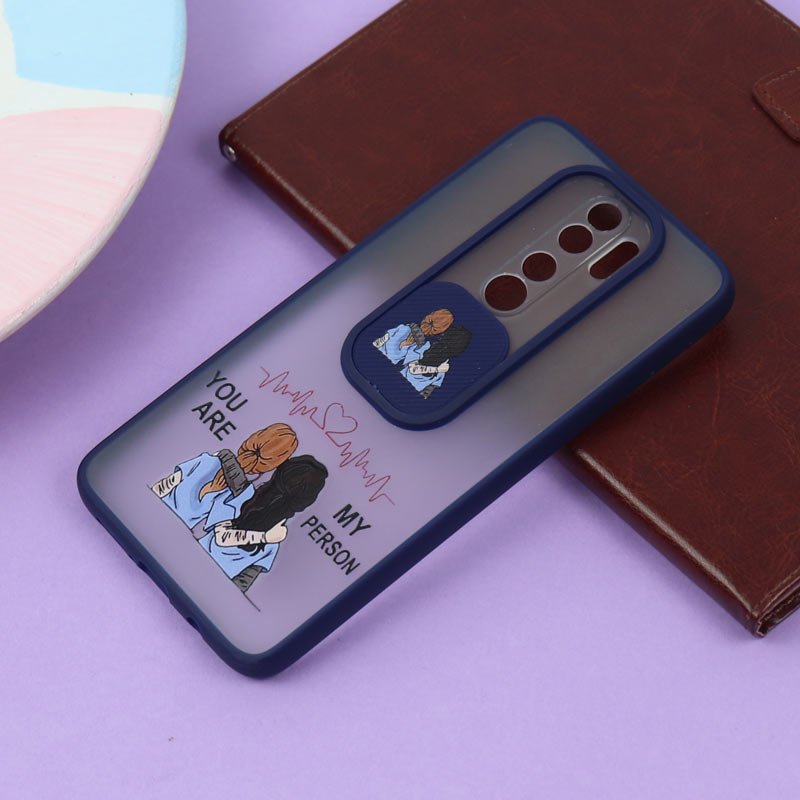 قاب محافظ لنز دار کشویی طرحدار سرمه ای Xiaomi Redmi Note 8 Pro